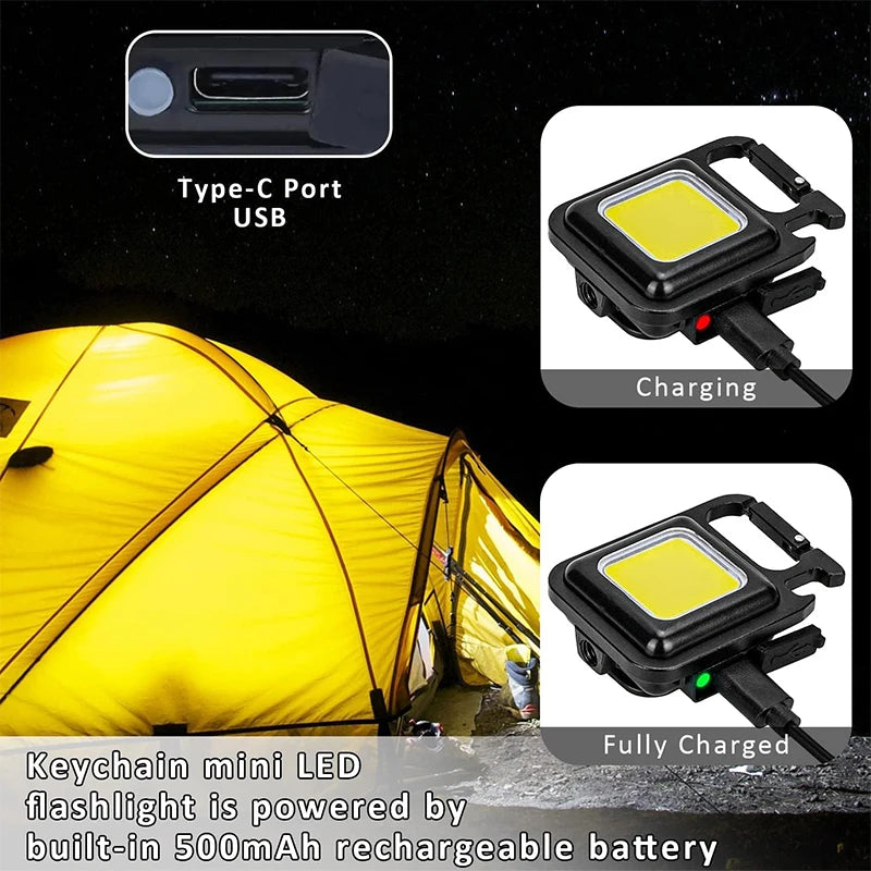 Rechargeable Super Bright Outdoor Small Portable Light – 800LM COB Keychain Lantern with Magnet Base & Bottle Opener
